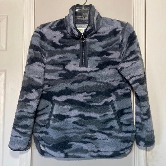 Grey Camo Sherpa Pullover Jacket S - Picture 1 of 14